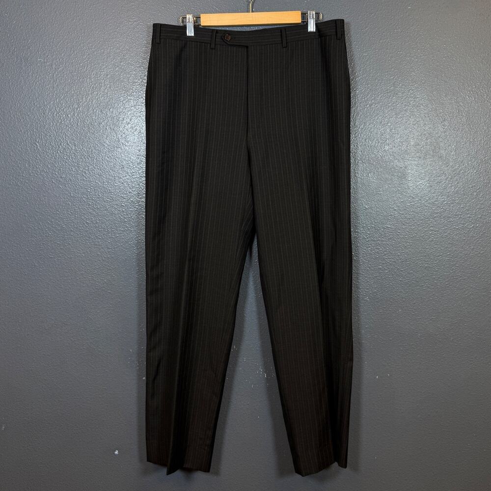 Canali eu54L - 35/32 men’s black wool striped pants trousers Italy